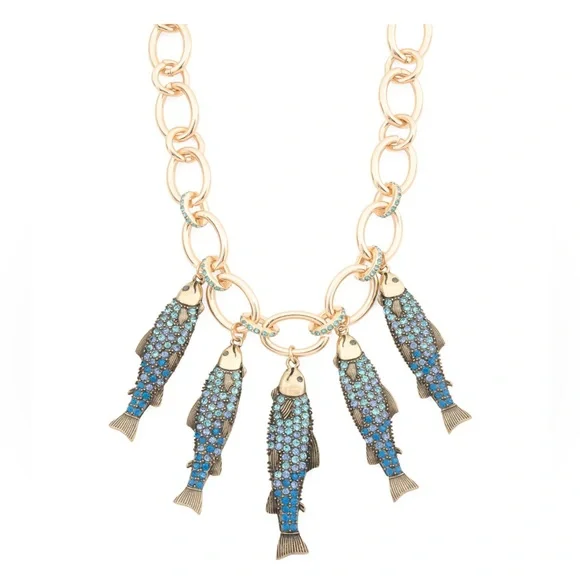 🌀BETSEY JOHNSON MERMAID JEWELS CRYSTAL SARDINES FISH CHARM NECKLACE - NWT - Picture 2 of 2